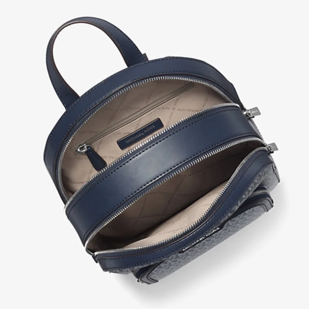 MICHAEL KORS Jaycee Medium Ombré Signature Logo Zip Pocket Backpack Navy NWT